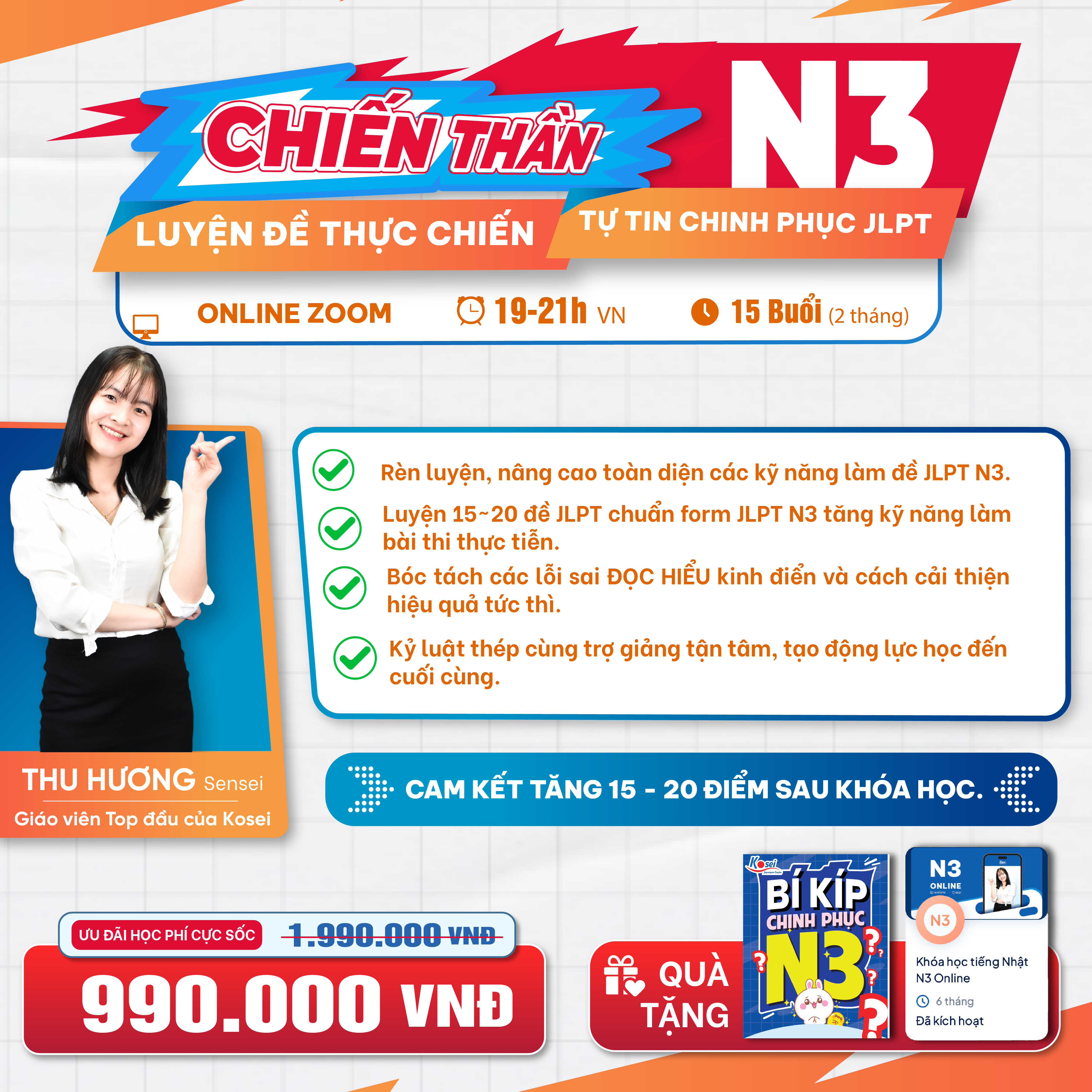 Khóa học Chiến thần N3 tập trung nâng cao kỹ năng làm bài thi JLPT